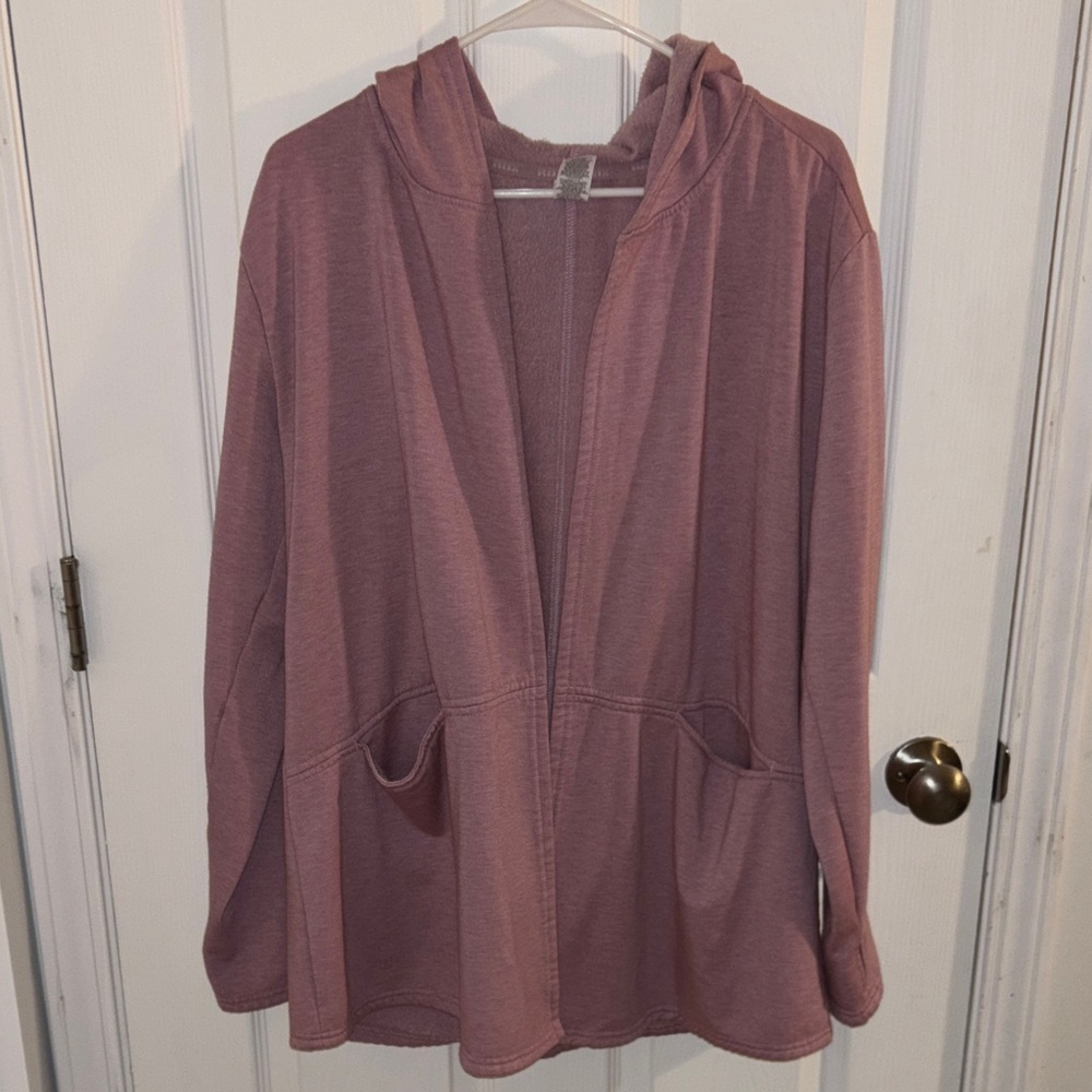 RBX Dusty Rose Hooded Open Front Cardigan
